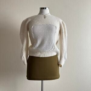 vintage Calledina cream/white knit ribbon coquette milkmaid sweater size S